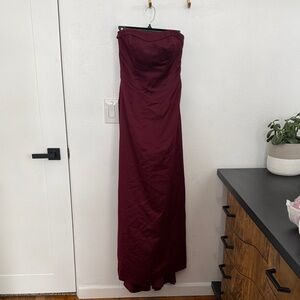 David's Bridal Strapless Burgundy Formal Gown